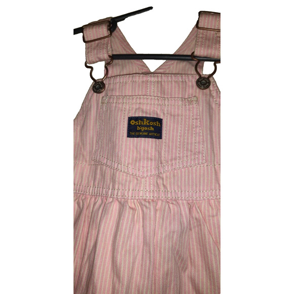 OshKosh Pink Pinstripe Denim Dress VESTBAK Overalls Jumper New NWT Tag Baby 18m - Picture 2 of 15